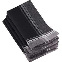 Sale Kirklands Home Striped Border Cotton Napkins, Set of 4 Black