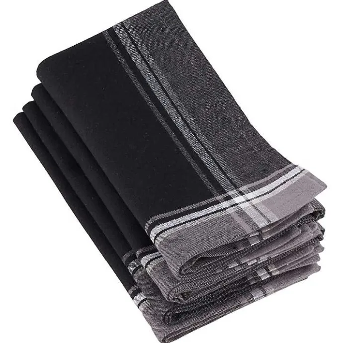 Sale Kirklands Home Striped Border Cotton Napkins, Set of 4 Black