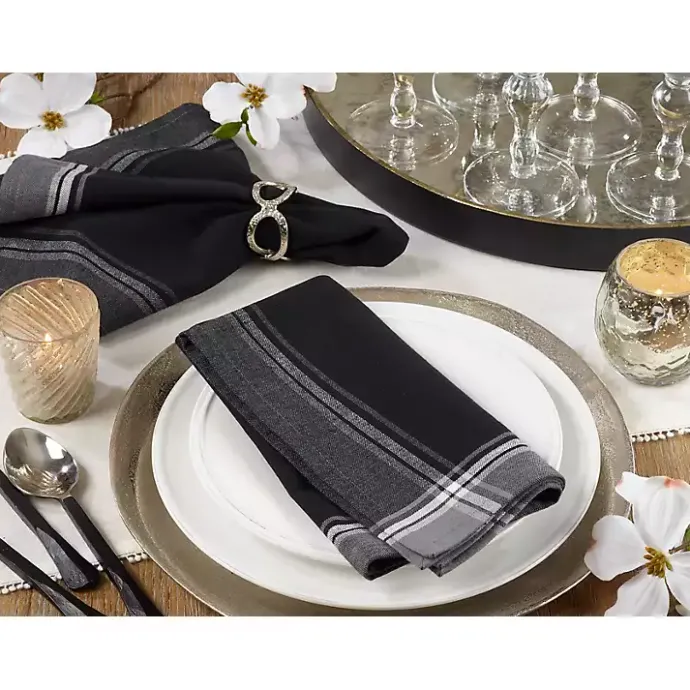 Sale Kirklands Home Striped Border Cotton Napkins, Set of 4 Black