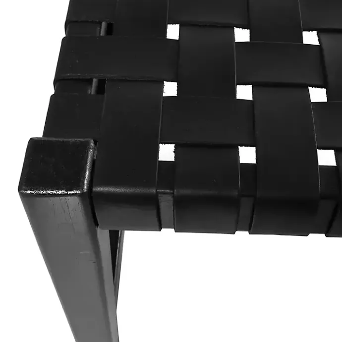 Online Kirklands Home Teak Wood and Leather Bench Black