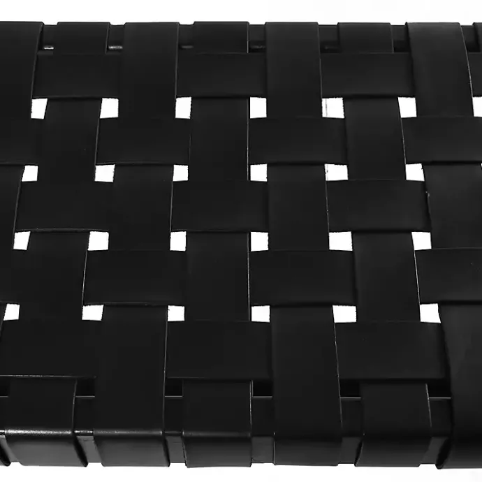 Online Kirklands Home Teak Wood and Leather Bench Black