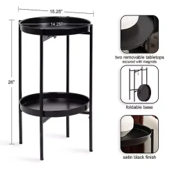 Kirklands Home 2-Tier Foldable Cienna Accent Table Black