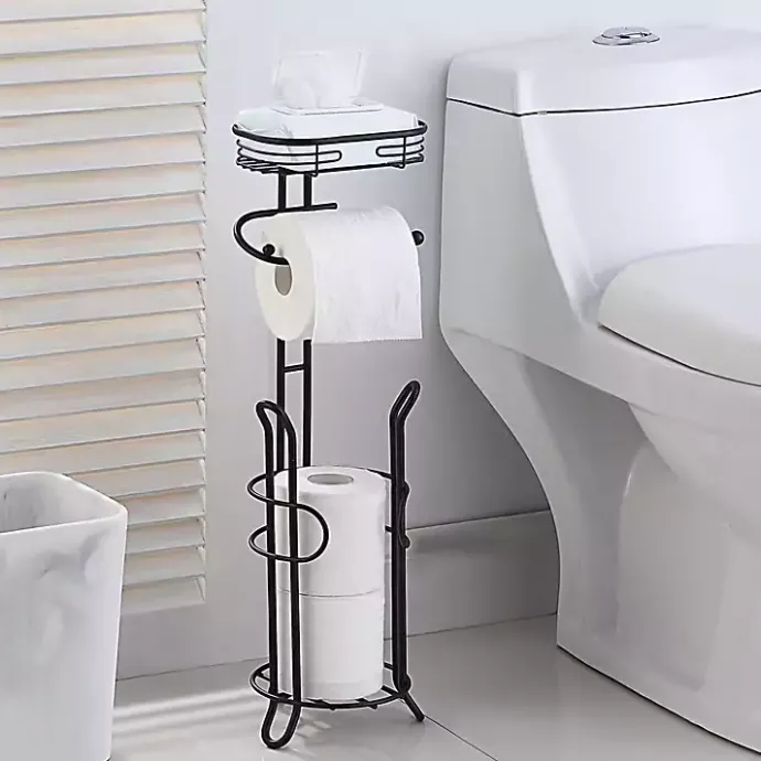 Hot Kirklands Home Toilet Paper Storage Stand with Basket Black