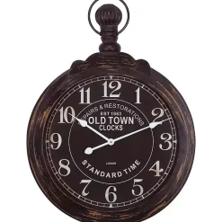 Hot Kirklands Home Black Weathered Iron Frame Round Wall Clock