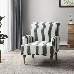 Best Kirklands Home Black White Stripe Upholstered Accent Chair