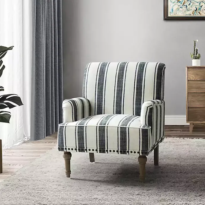 Best Kirklands Home Black White Stripe Upholstered Accent Chair