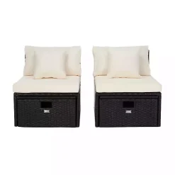 Online Kirklands Home Black Wicker Chaises with Ottoman, Set of 2