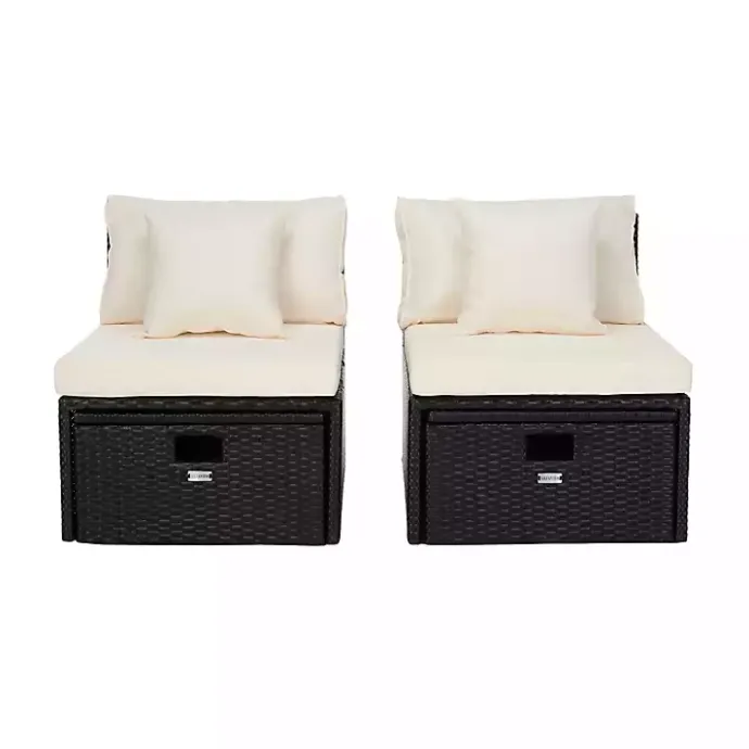 Online Kirklands Home Black Wicker Chaises with Ottoman, Set of 2