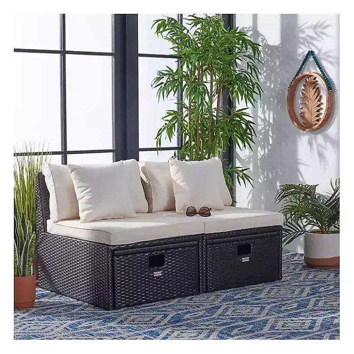 Online Kirklands Home Black Wicker Chaises with Ottoman, Set of 2