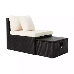 Online Kirklands Home Black Wicker Chaises with Ottoman, Set of 2