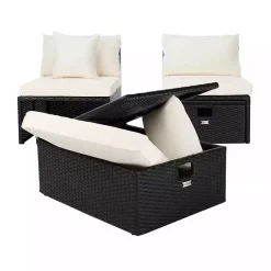 Online Kirklands Home Black Wicker Chaises with Ottoman, Set of 2