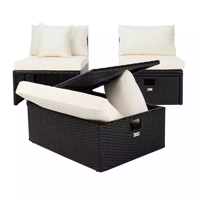 Online Kirklands Home Black Wicker Chaises with Ottoman, Set of 2