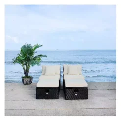 Online Kirklands Home Black Wicker Chaises with Ottoman, Set of 2