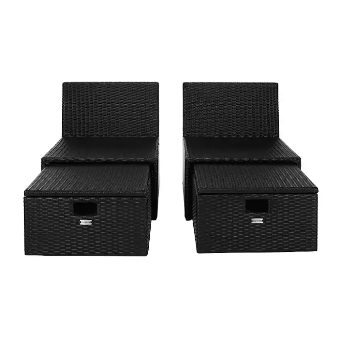 Online Kirklands Home Black Wicker Chaises with Ottoman, Set of 2