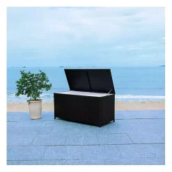 Kirklands Home Wicker Outdoor Storage Box Black