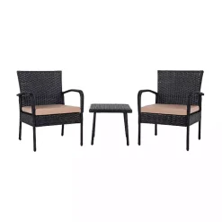 Best Kirklands Home Wicker 3-pc. Patio Set with Beige Cushions Black