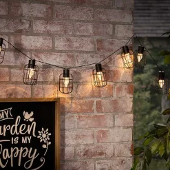 Sale Kirklands Home Wire Round Cage Solar Outdoor String Lights Black