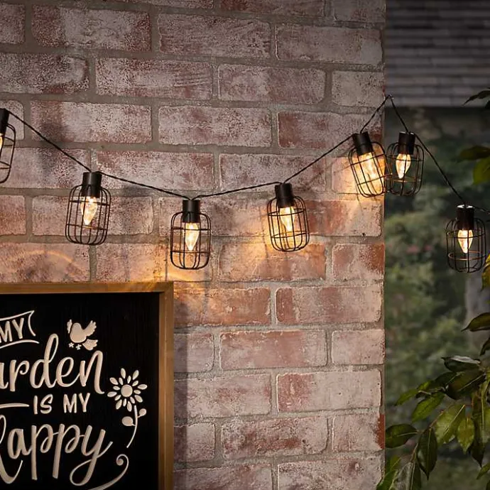 Sale Kirklands Home Wire Round Cage Solar Outdoor String Lights Black