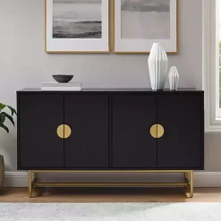 Outlet Kirklands Home Wood & Gold Metal Sideboard Black