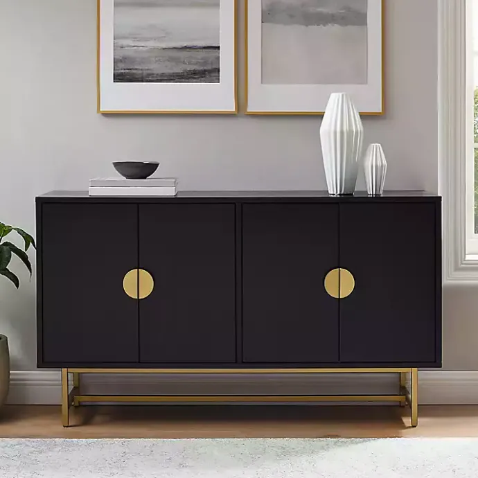 Outlet Kirklands Home Wood & Gold Metal Sideboard Black