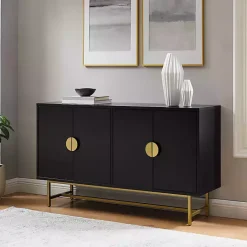 Outlet Kirklands Home Wood & Gold Metal Sideboard Black