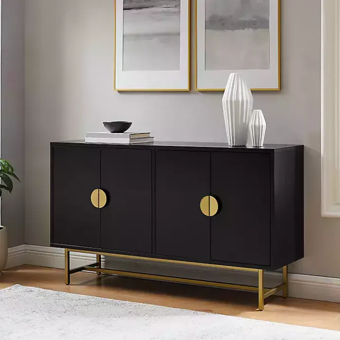 Outlet Kirklands Home Wood & Gold Metal Sideboard Black