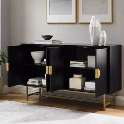 Outlet Kirklands Home Wood & Gold Metal Sideboard Black