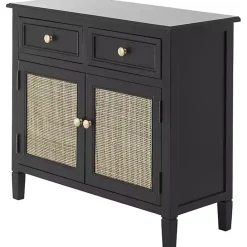 Outlet Kirklands Home Wood & Natural Rattan 2-Door Cabinet Black