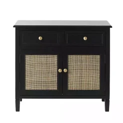 Outlet Kirklands Home Wood & Natural Rattan 2-Door Cabinet Black