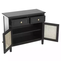 Outlet Kirklands Home Wood & Natural Rattan 2-Door Cabinet Black