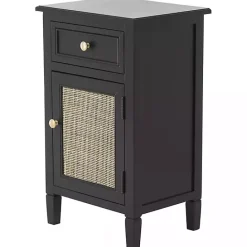 Outlet Kirklands Home Wood & Natural Rattan Small Cabinet Black