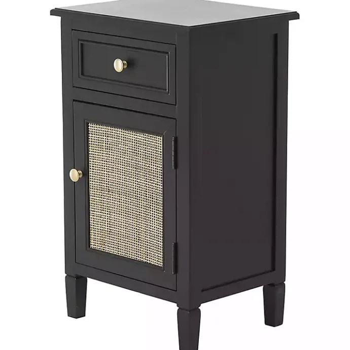 Outlet Kirklands Home Wood & Natural Rattan Small Cabinet Black