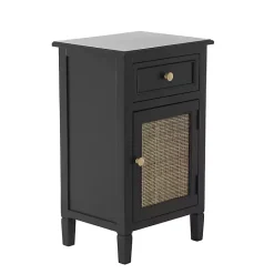 Outlet Kirklands Home Wood & Natural Rattan Small Cabinet Black