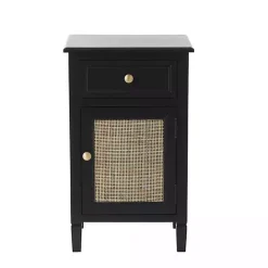 Outlet Kirklands Home Wood & Natural Rattan Small Cabinet Black