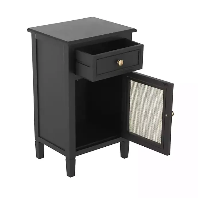 Outlet Kirklands Home Wood & Natural Rattan Small Cabinet Black