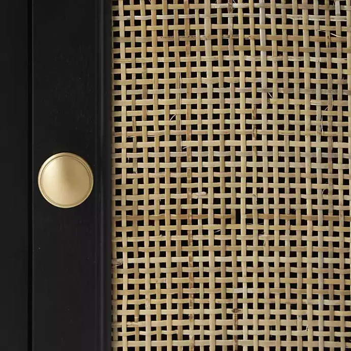 Outlet Kirklands Home Wood & Natural Rattan Small Cabinet Black