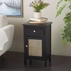 Outlet Kirklands Home Wood & Natural Rattan Small Cabinet Black