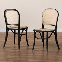 Outlet Kirklands Home Black Wood & Rattan Bree Dining Chairs, Set of 2