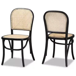 Outlet Kirklands Home Black Wood & Rattan Bree Dining Chairs, Set of 2
