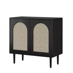 Clearance Kirklands Home Wood and Arched Rattan 2-Door Cabinet Black