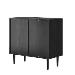 Clearance Kirklands Home Wood and Arched Rattan 2-Door Cabinet Black