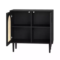 Clearance Kirklands Home Wood and Arched Rattan 2-Door Cabinet Black