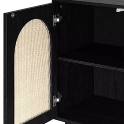 Clearance Kirklands Home Wood and Arched Rattan 2-Door Cabinet Black