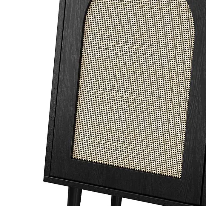 Clearance Kirklands Home Wood and Arched Rattan 2-Door Cabinet Black