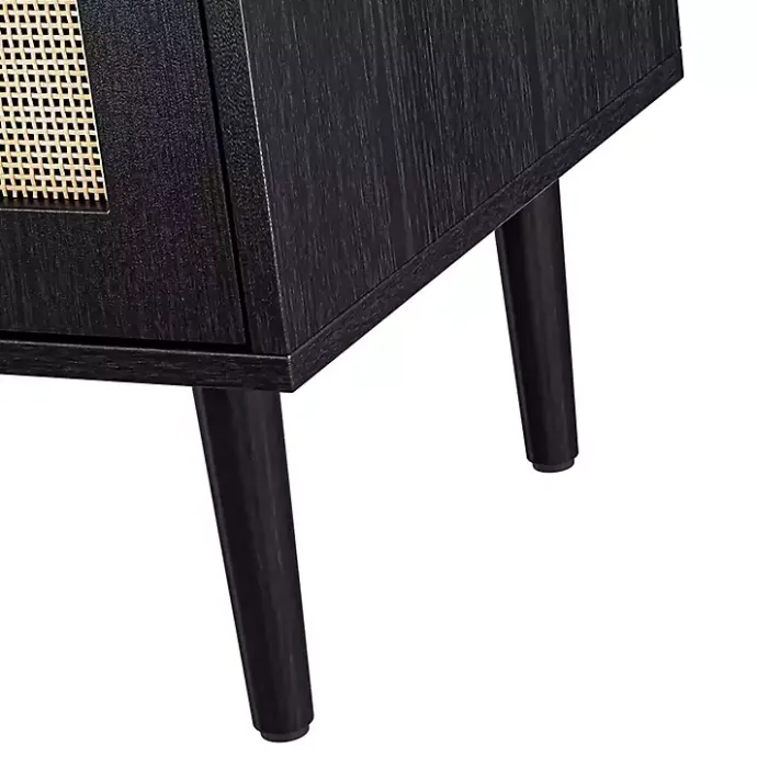 Clearance Kirklands Home Wood and Arched Rattan 2-Door Cabinet Black