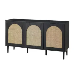 Best Kirklands Home Black Wood and Cane Arched Sideboard Cabinet