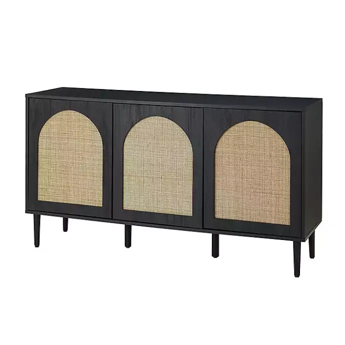 Best Kirklands Home Black Wood and Cane Arched Sideboard Cabinet