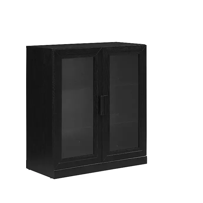 Kirklands Home Black Wood and Glass Stackable Storage Cabinet