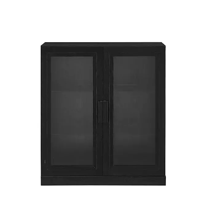 Kirklands Home Black Wood and Glass Stackable Storage Cabinet