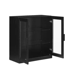 Kirklands Home Black Wood and Glass Stackable Storage Cabinet